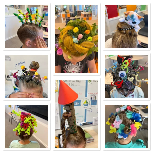 Groep 5/6 had donderdag hun beloningsbuis vol en de beloning was: gekke haren dag. Toen de leerlingen vandaag op school kwamen was het gewoon een feestje om te zien hoe mooi ze eruit zagen. Sommige leerlingen waren gewoon zichzelf en dat was helemaal prima en ook heel mooi. Andere leerlingen hadden een coupe orkaan of mooie kleuren in hun haar. Enkele leerlingen (of moeders?) hadden complete kunstwerken gemaakt. Zo knap en zo leuk om te zien😍